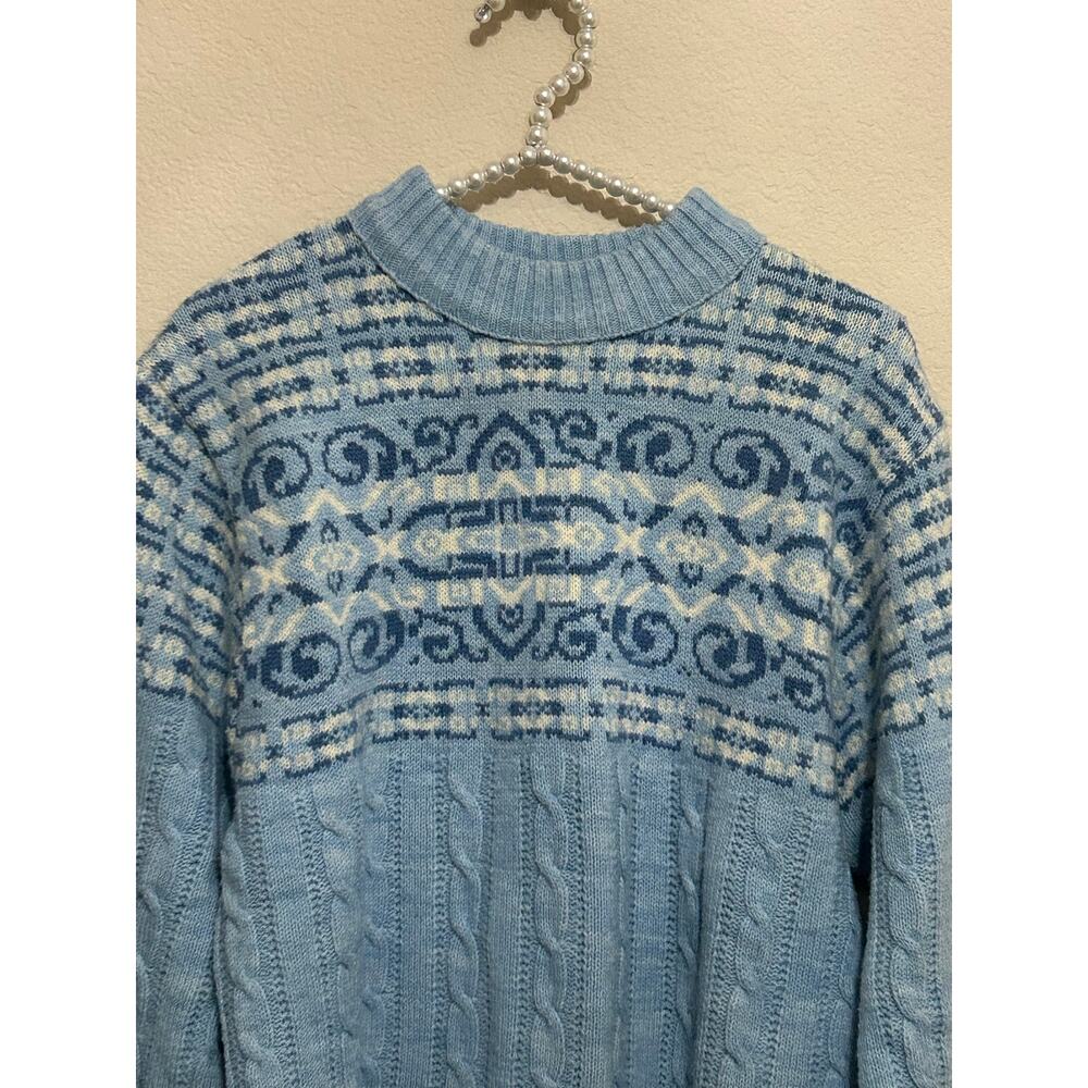 Vintage Blue Knit Sweater 1980's Jantzen Pullover Cable Knit - Picture 2 of 7